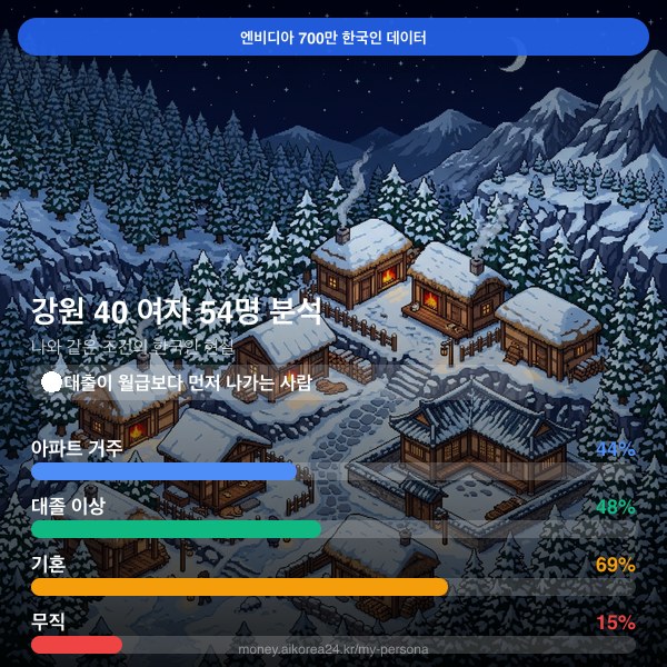강원 40대 여자 페르소나 카드